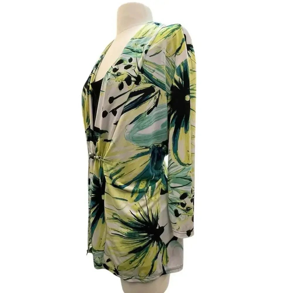 Y2K Floral Print Draped Cardigan Top